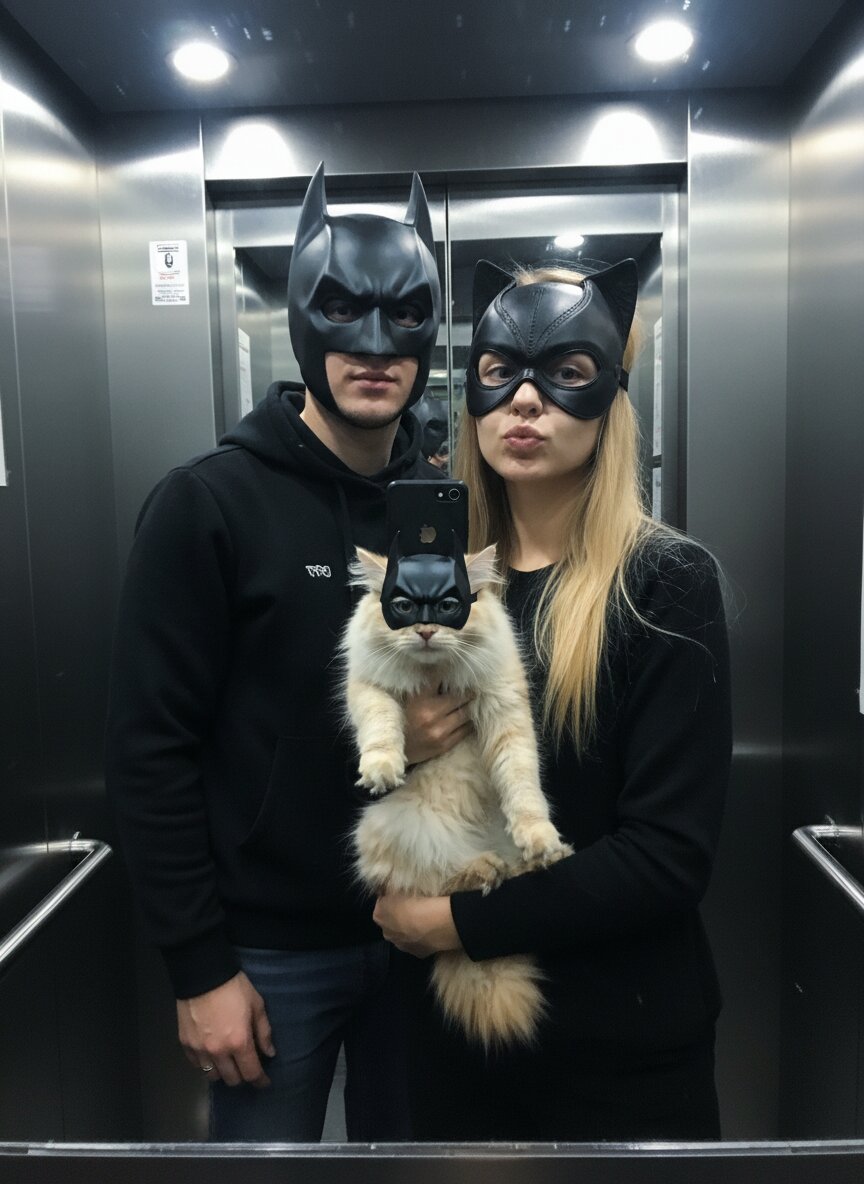 Пара с котом в лифте
