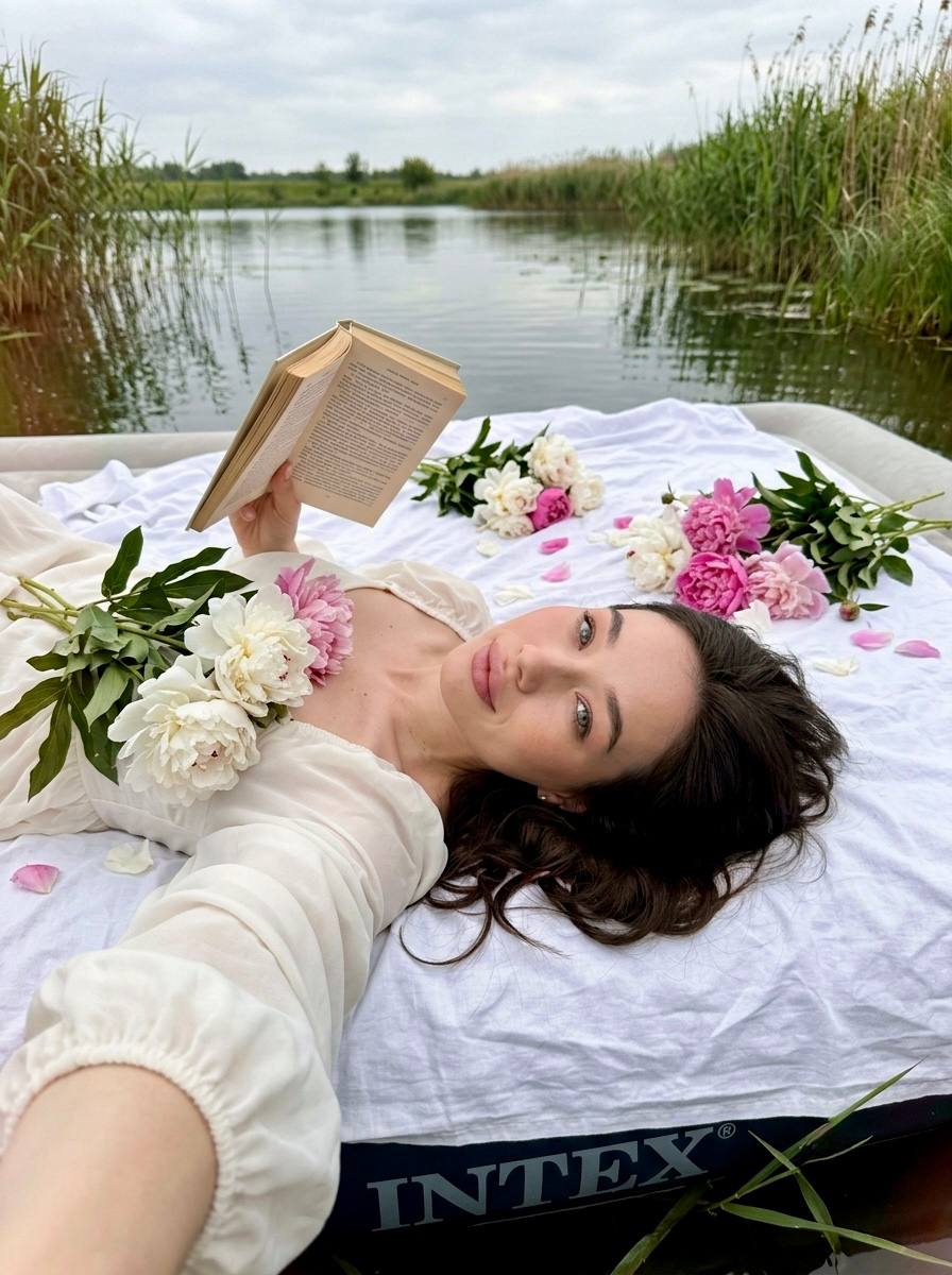 Чтение книги на матрасе