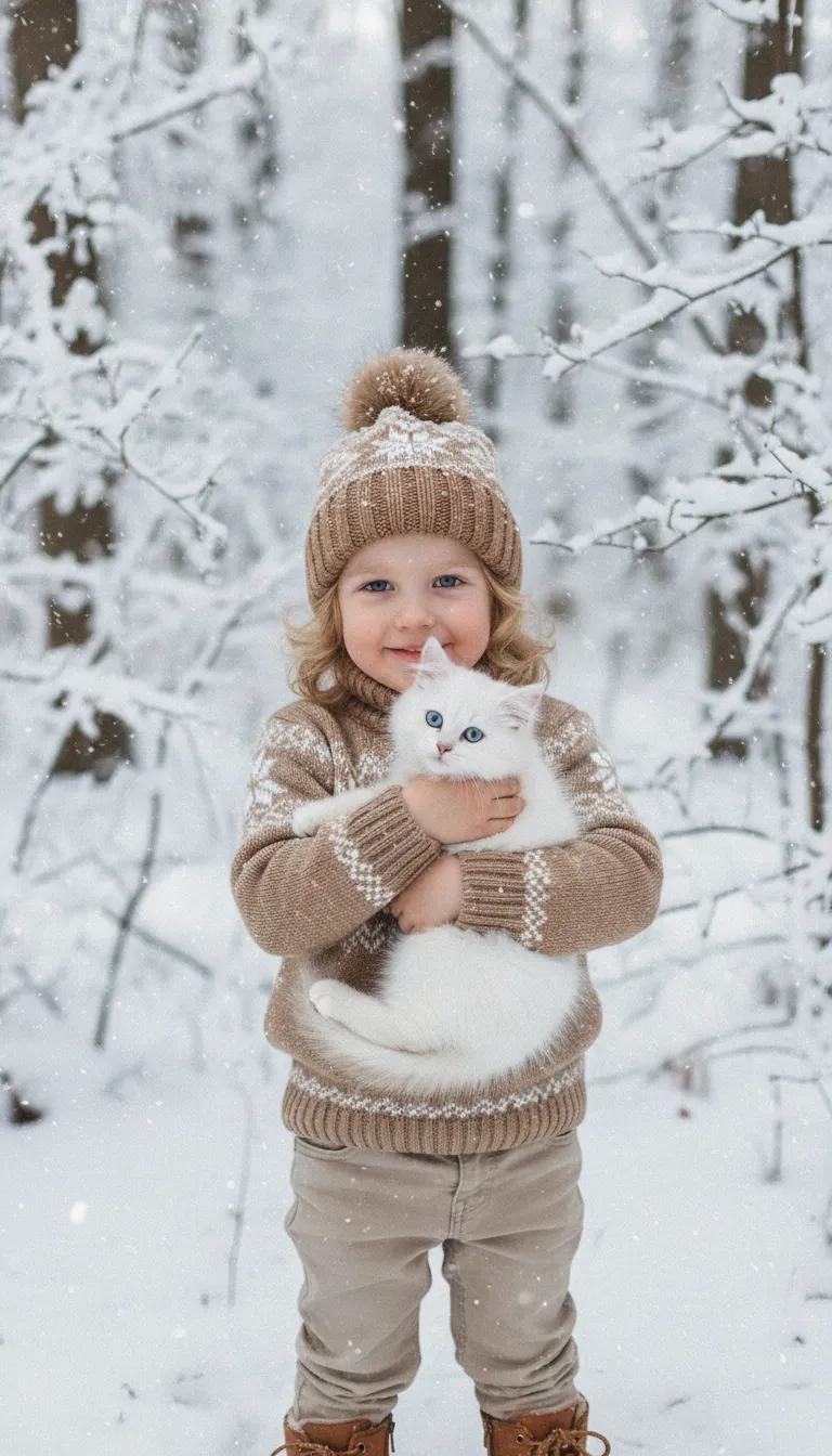 В лесу с белым котёнком
