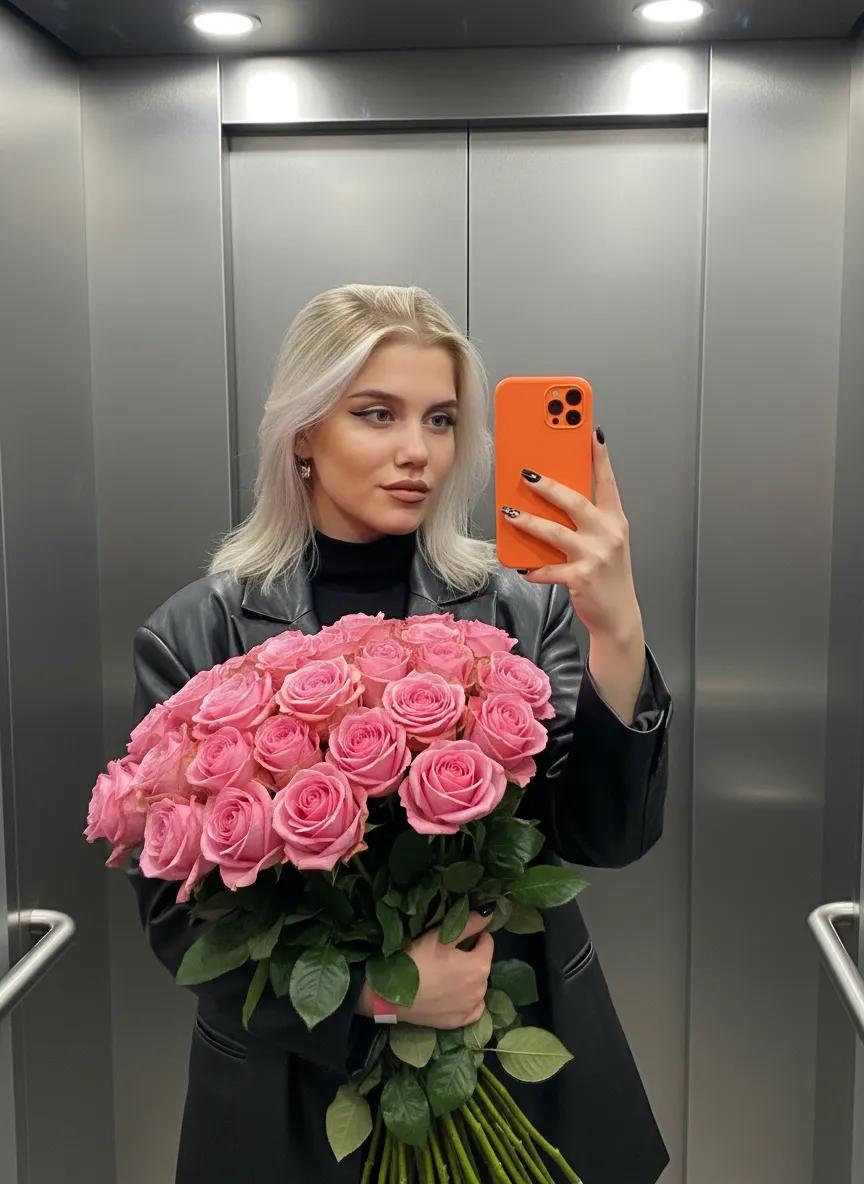 Селфи с розами в лифте