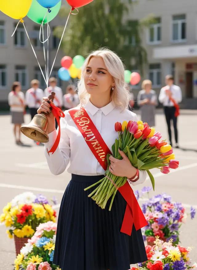 Выпускница с тюльпанами