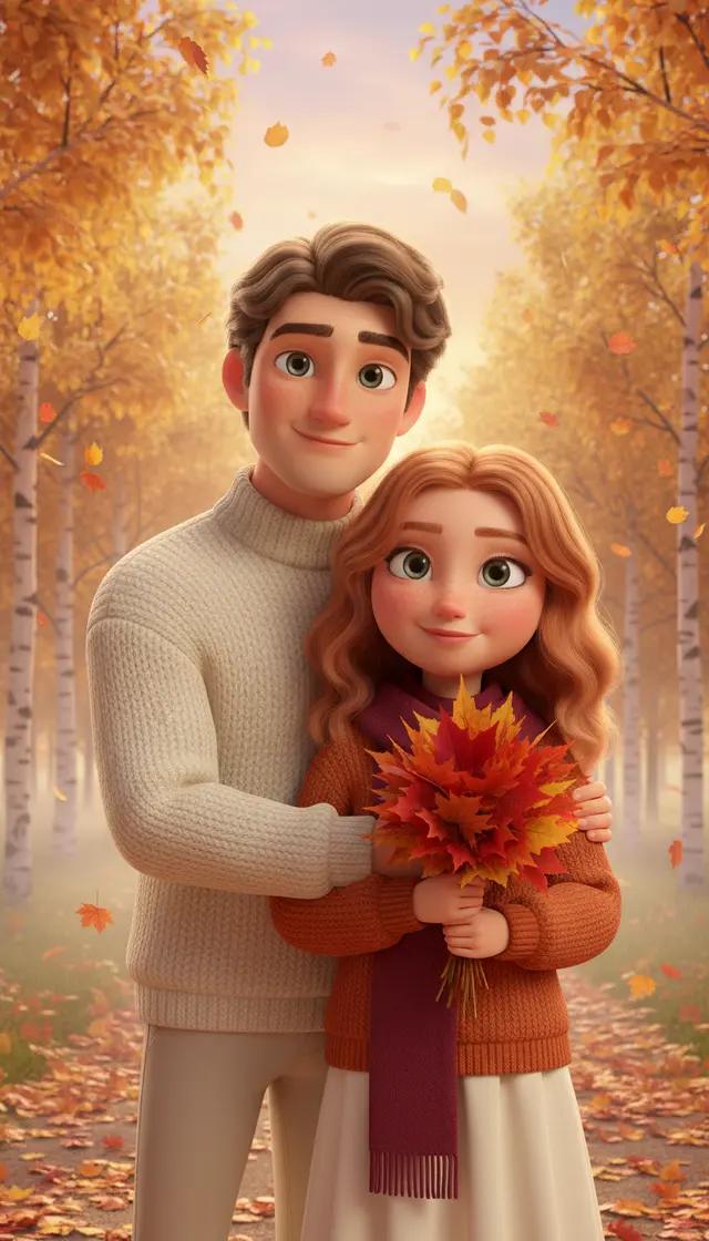 Пара осенью в стиле Pixar
