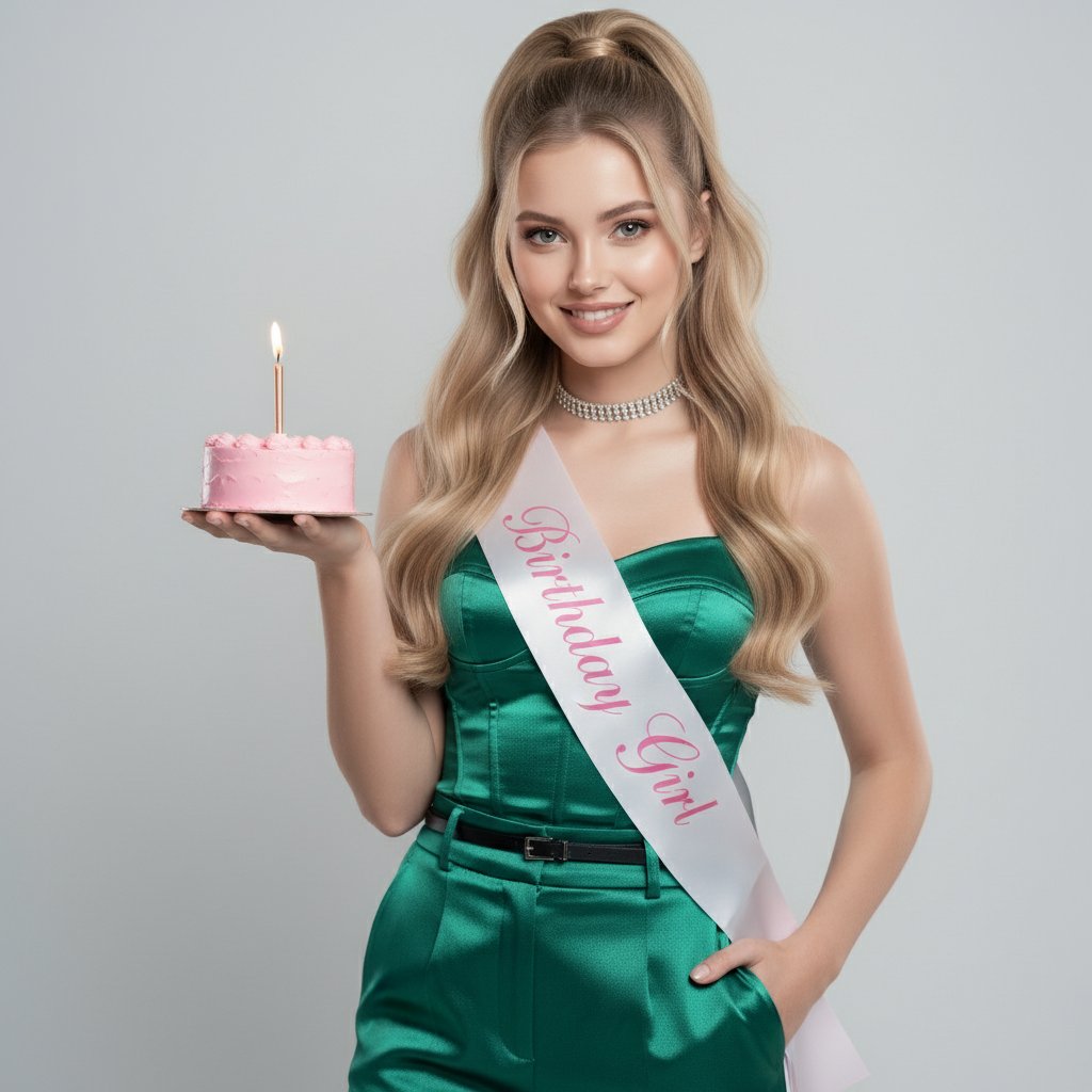 Девушка с ленточкой "Birthday Girl"